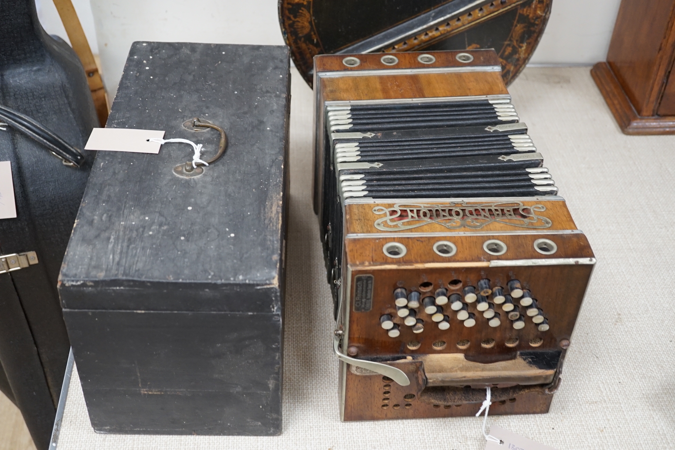 Three 19th century French accordions, two cased, a La Bandeneon for restoration